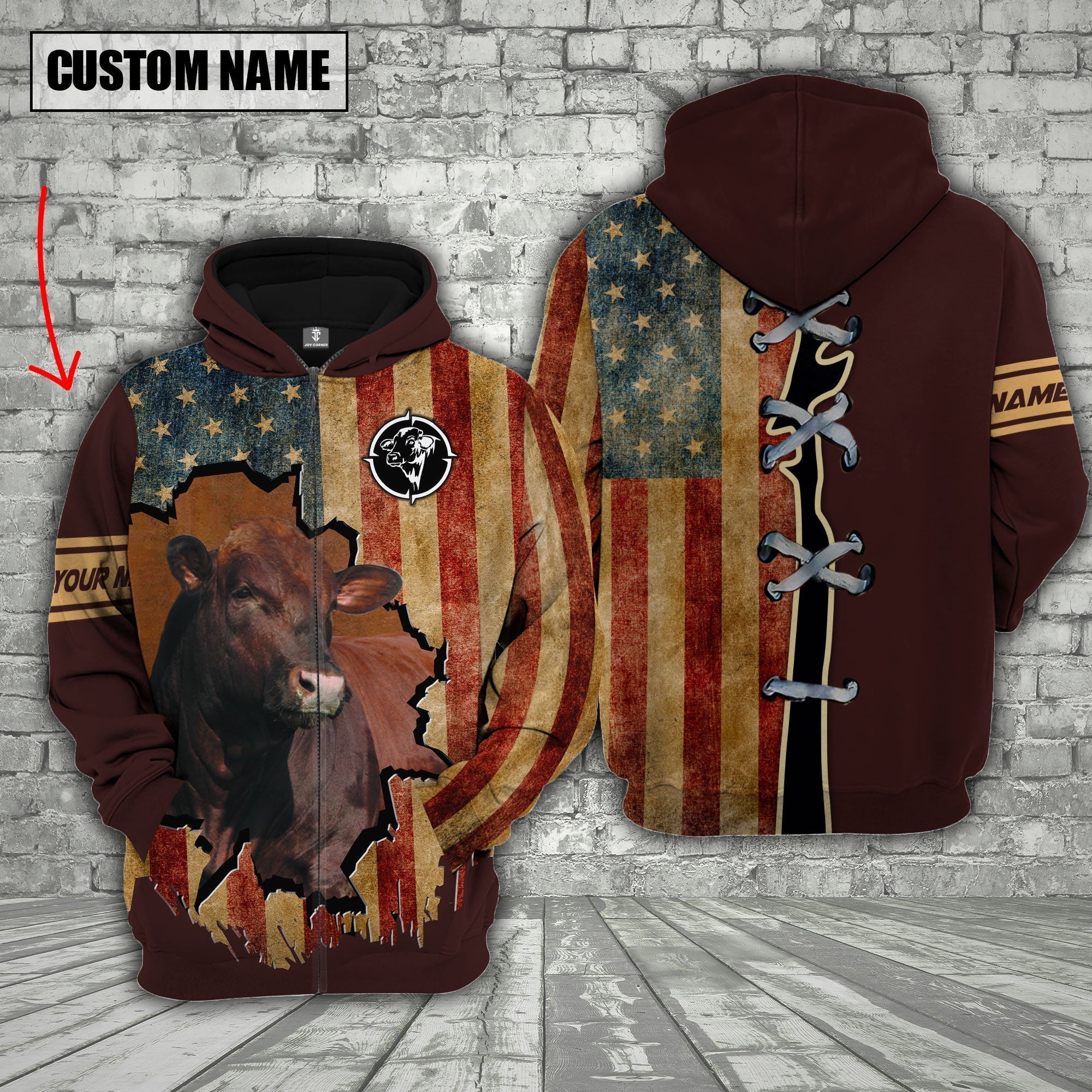 Beefmaster US Flag Retro Personalized 3D Hoodie