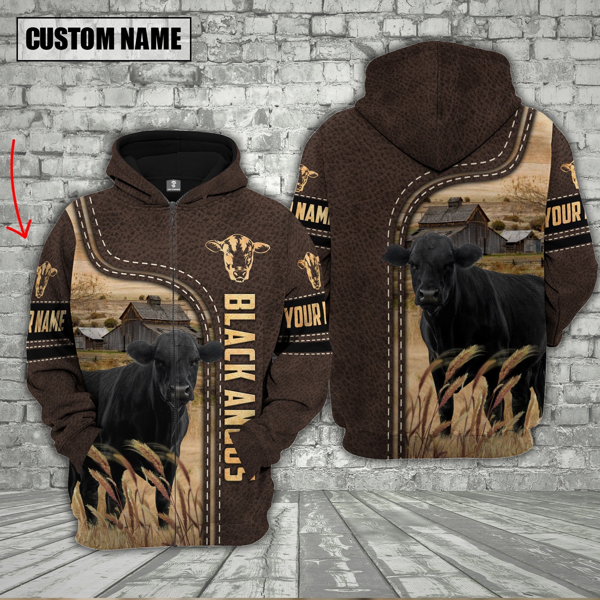 Black Angus Cattle Brown Leather Personalized 3D Hoodie