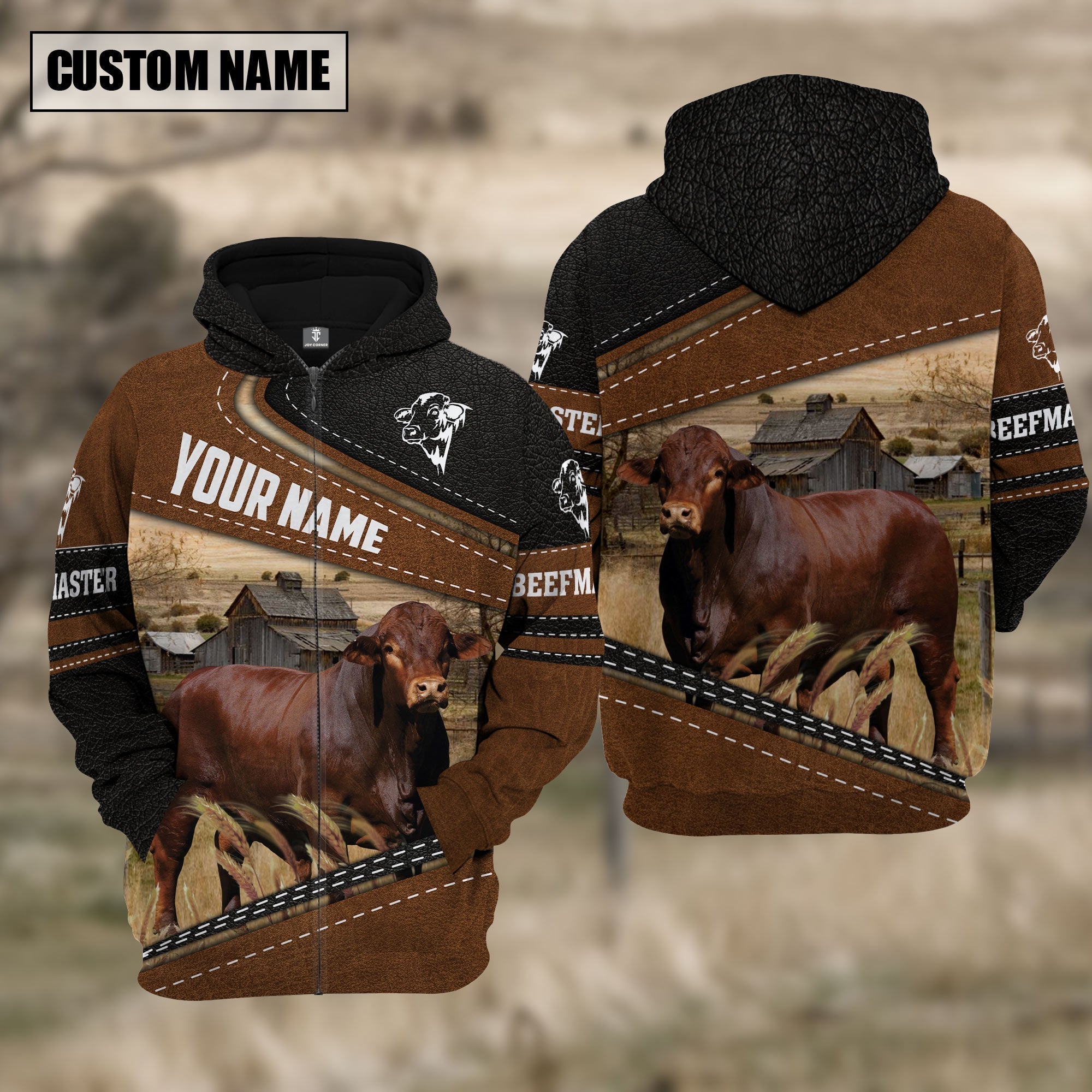 Beefmaster Cattle Leather Pattern Farm Personalized 3D Hoodie