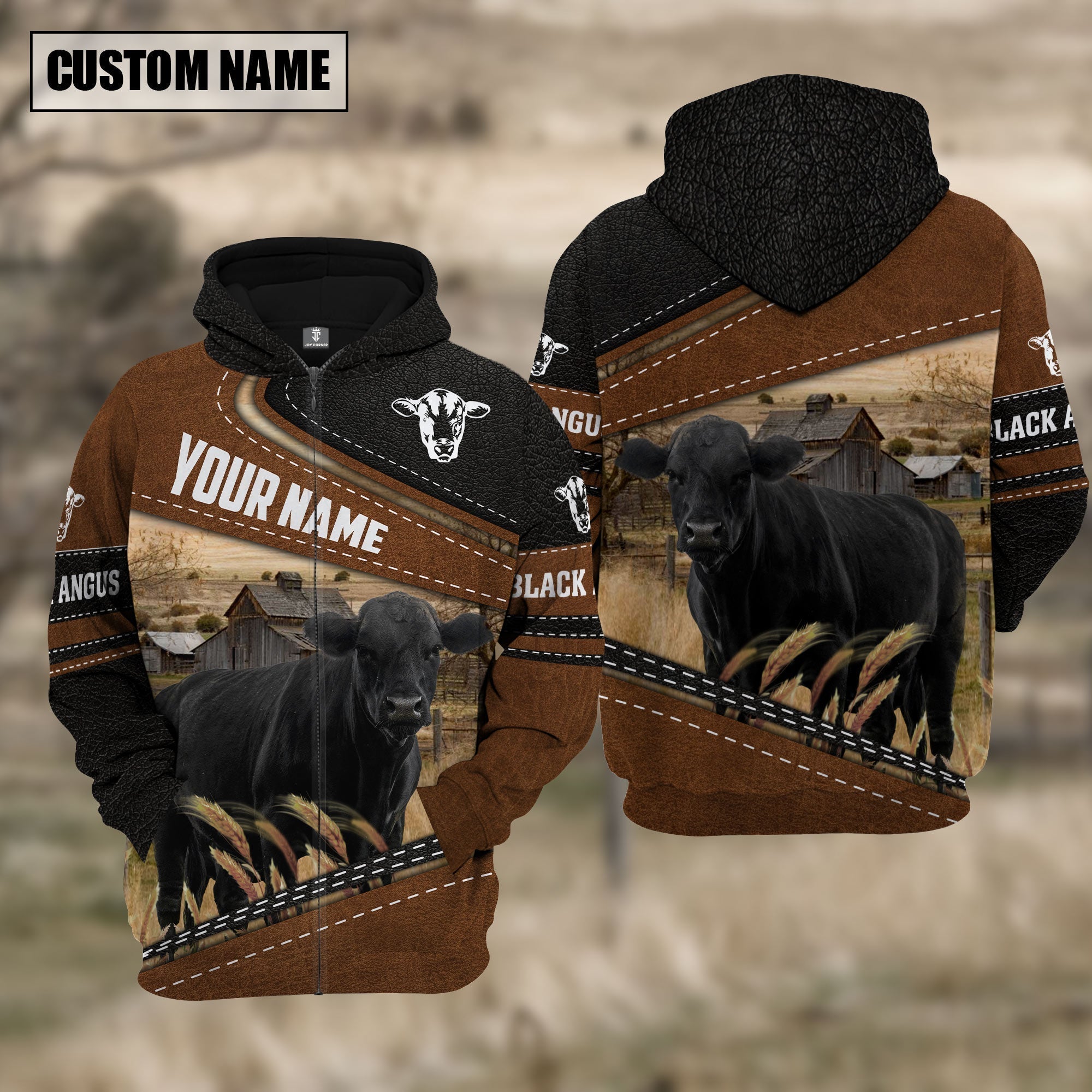 Black Angus Cattle Leather Farm Personalized 3D Hoodie