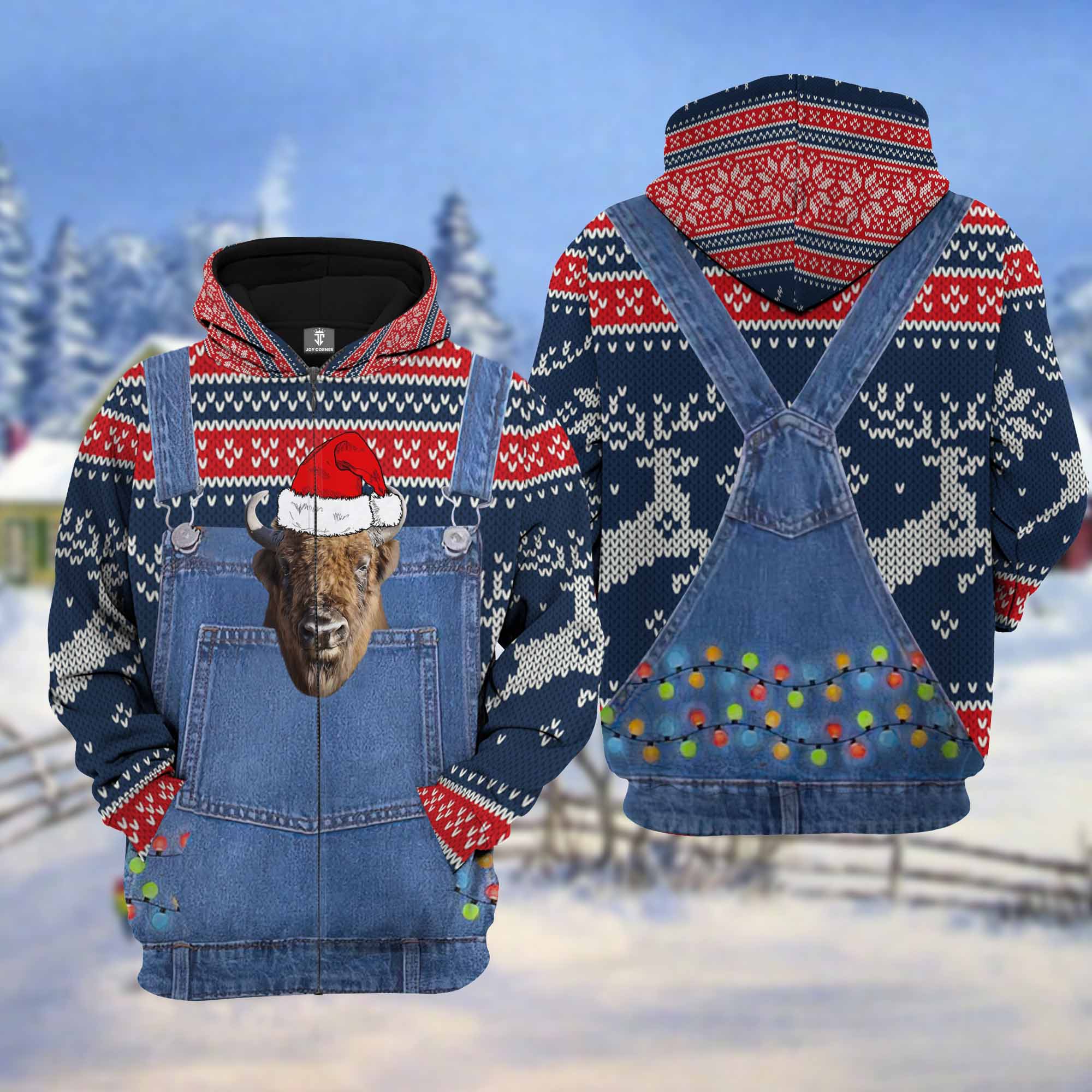 Beefalo Cattle Christmas Knitting Hoodie Pattern 3D
