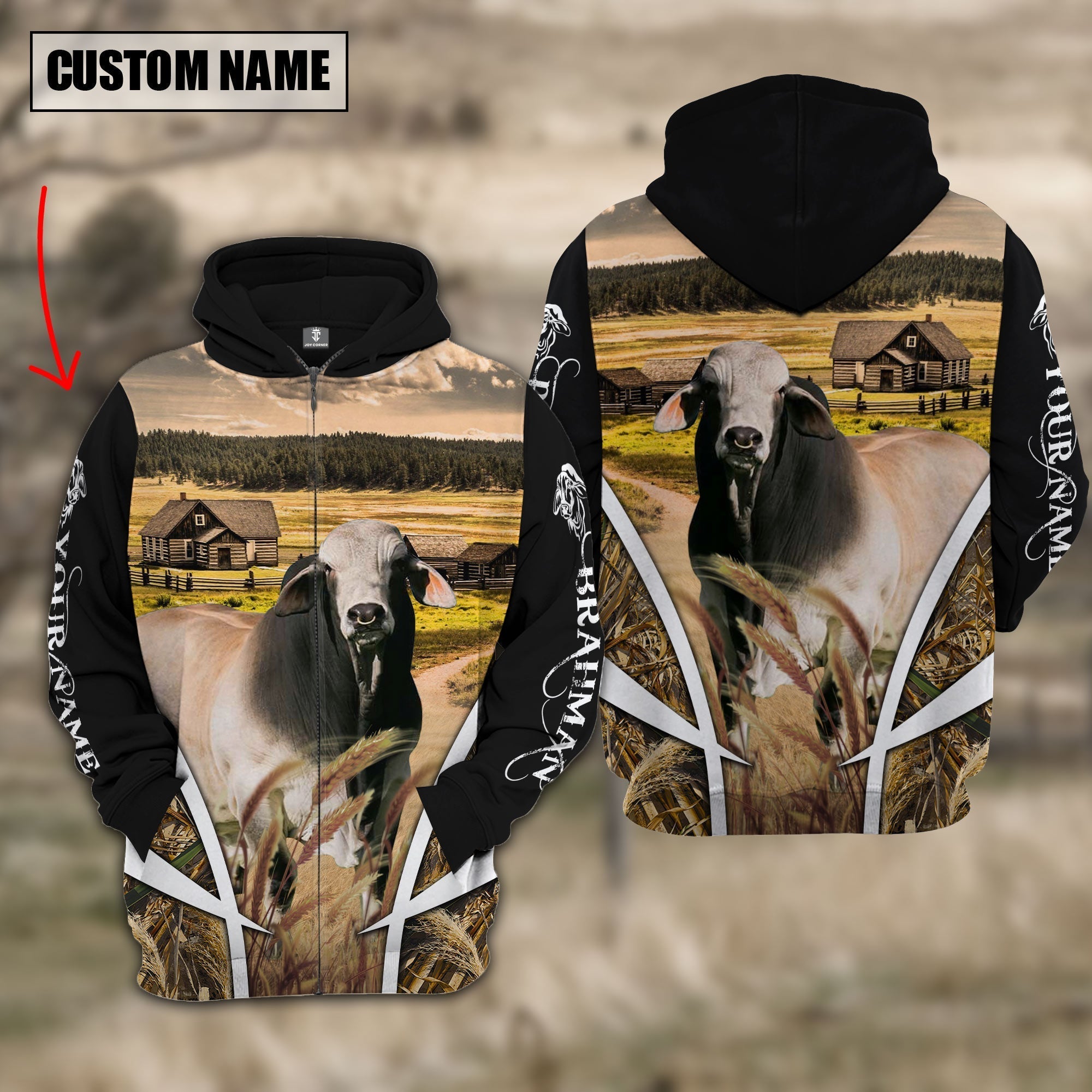 Brahman Custom Name Meadow Pattern Black Hoodie