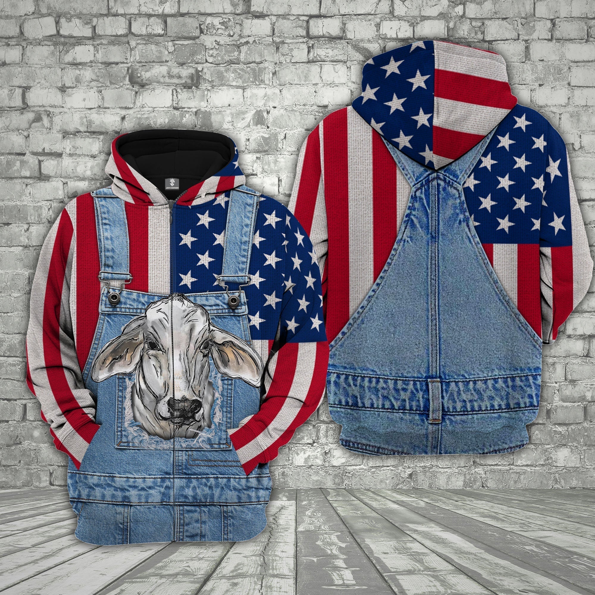 Brahman Cattle US Flag Farm Personalized 3D Hoodie