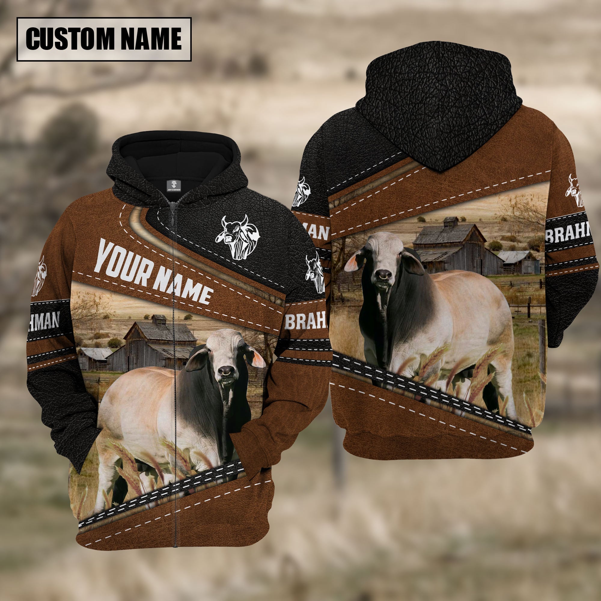 Brahman Cattle Leather Farm Personalized 3D Hoodie