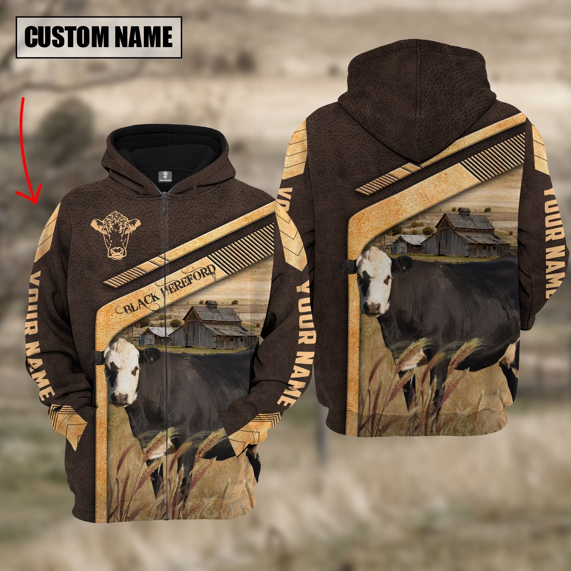 Black Hereford On The Meadow Custom Name Hoodie