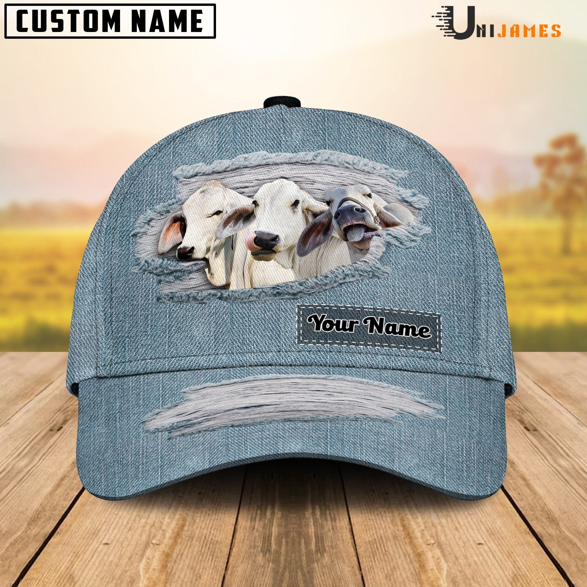 Brahman Cattle Jeans Pattern Customized Name Cap
