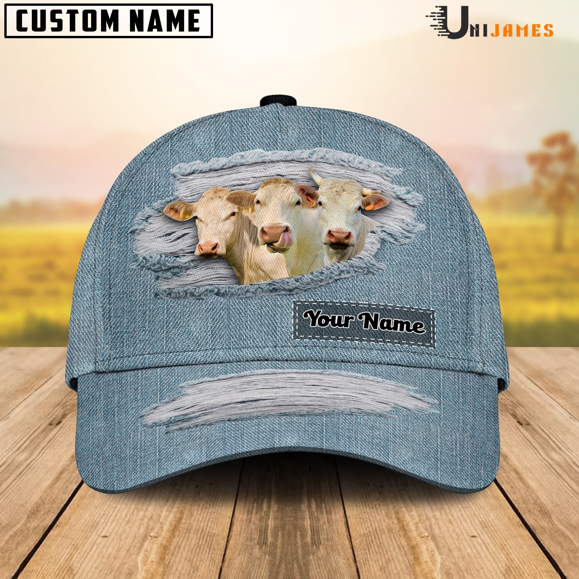 Charolais Jeans Pattern Customized Name Cap