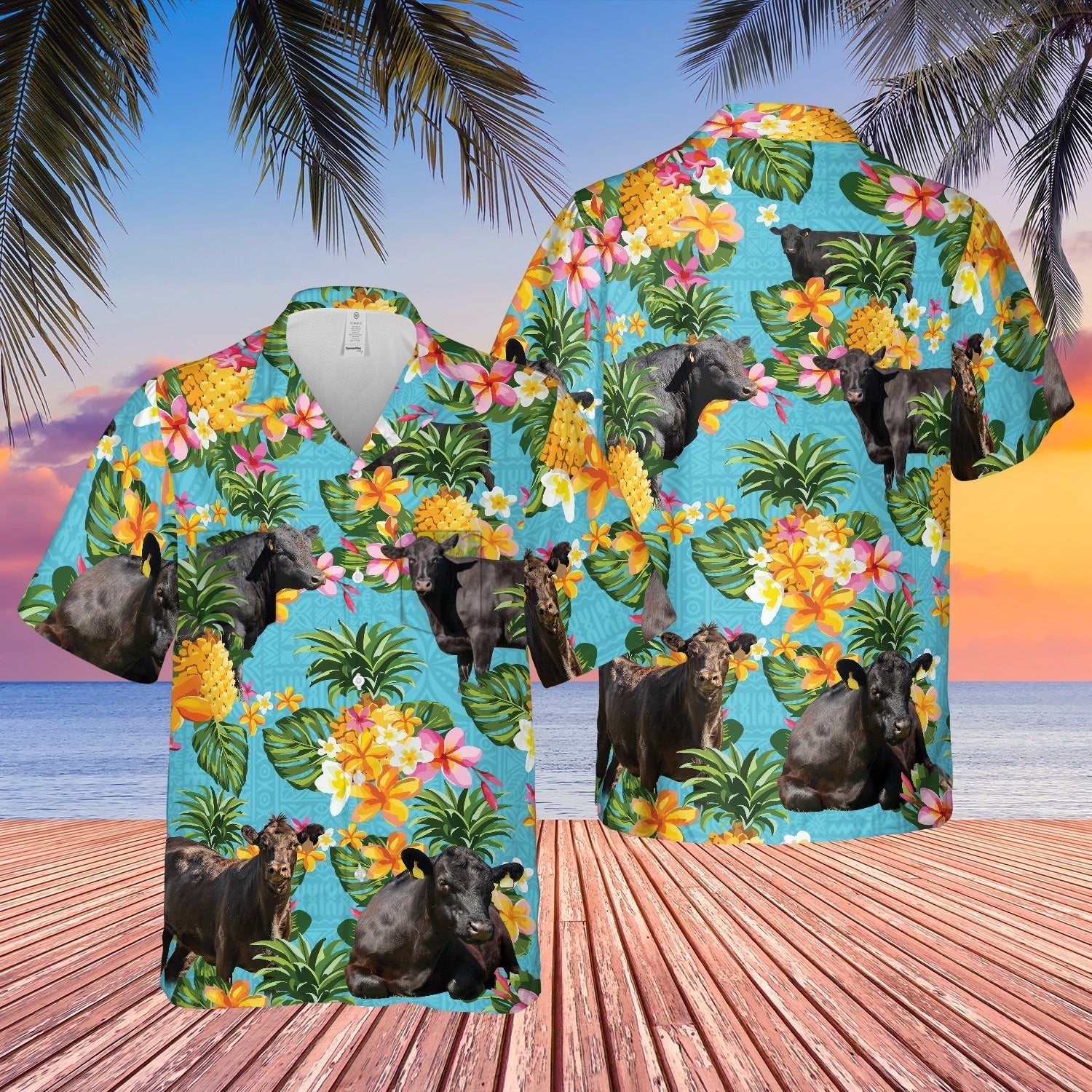 Black Angus Pineapple Summer 2 Pockets 3D Hawaiian Shirt
