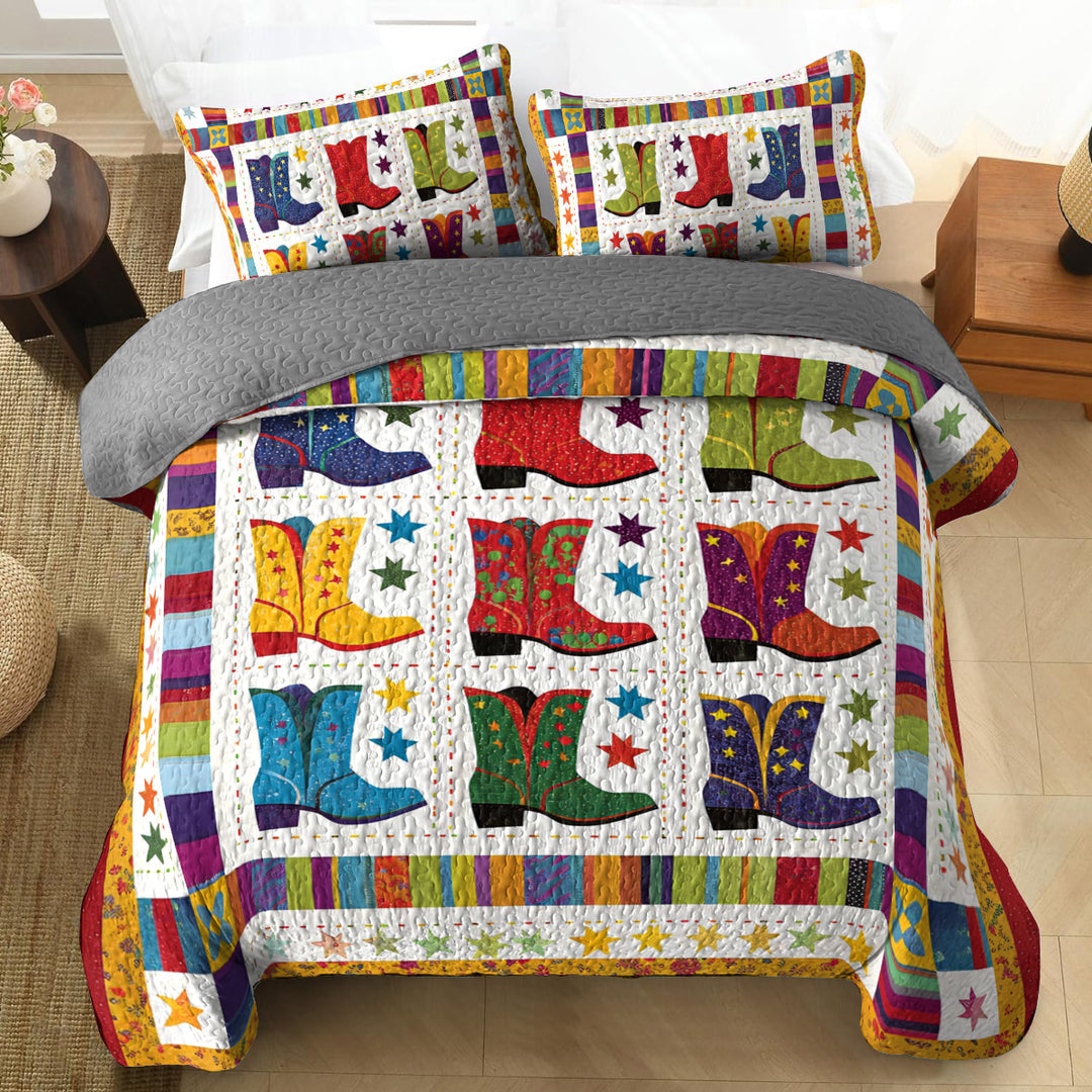 All Season Quilt 3-Piece Set Jaunty Cowboy Boots
