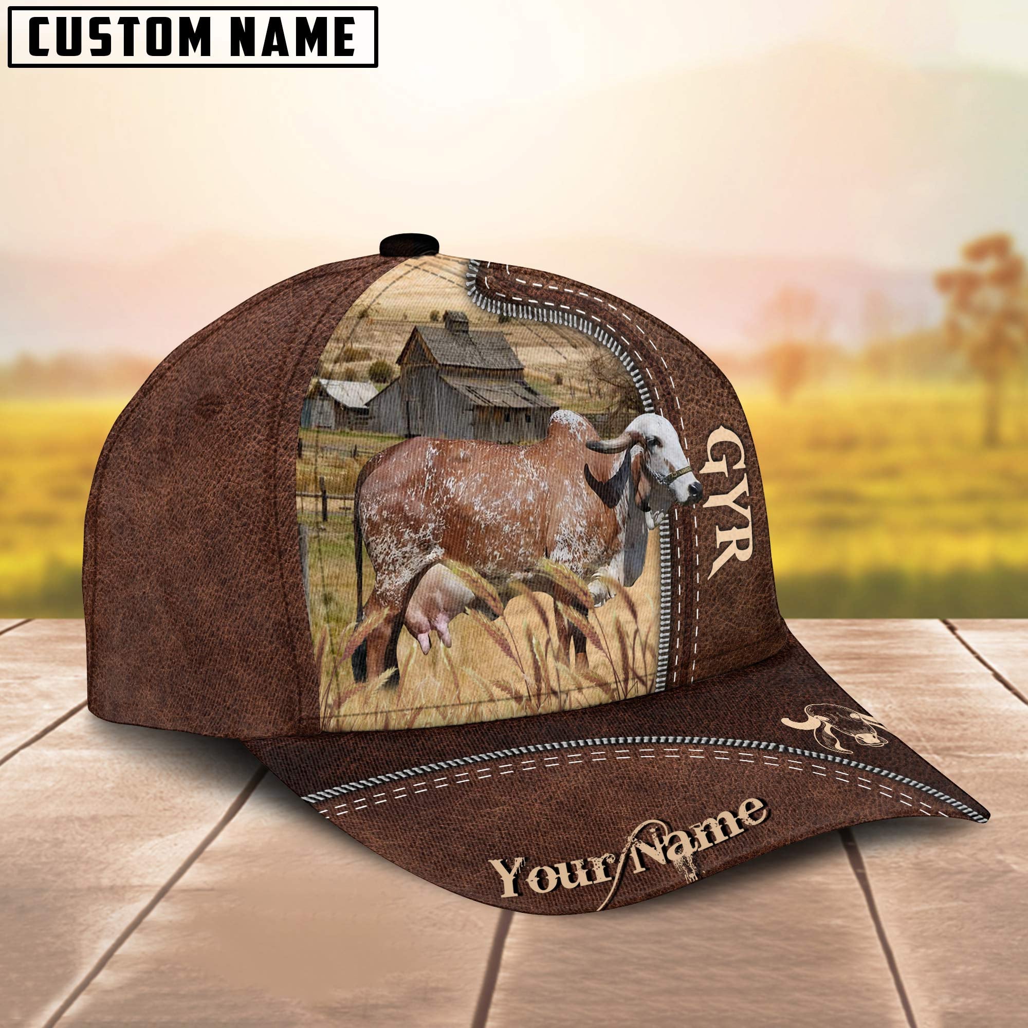 GYR Cattle Customized Name Leather Pattern Cap