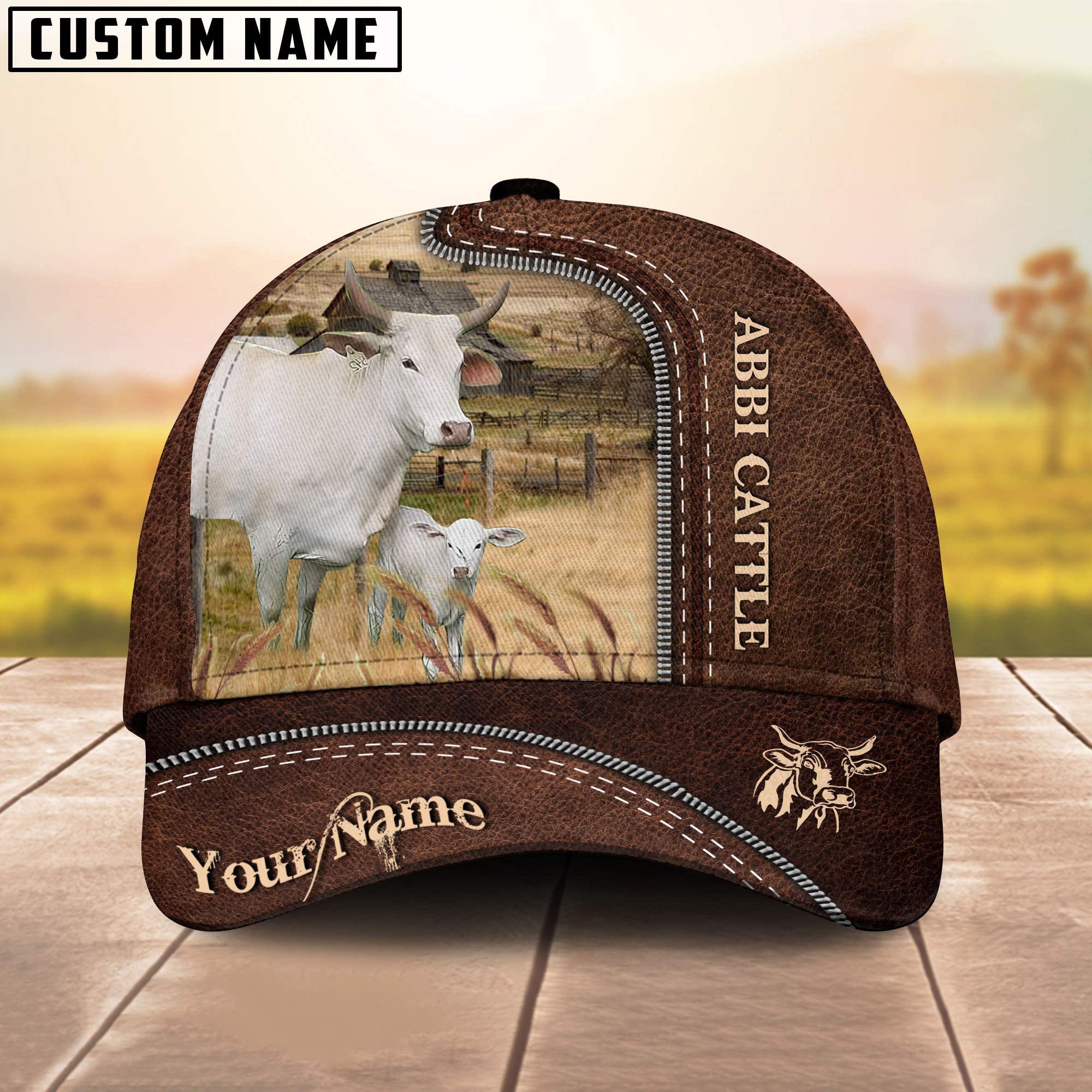 ABBI Cattle 2 Customized Name Leather Pattern Cap