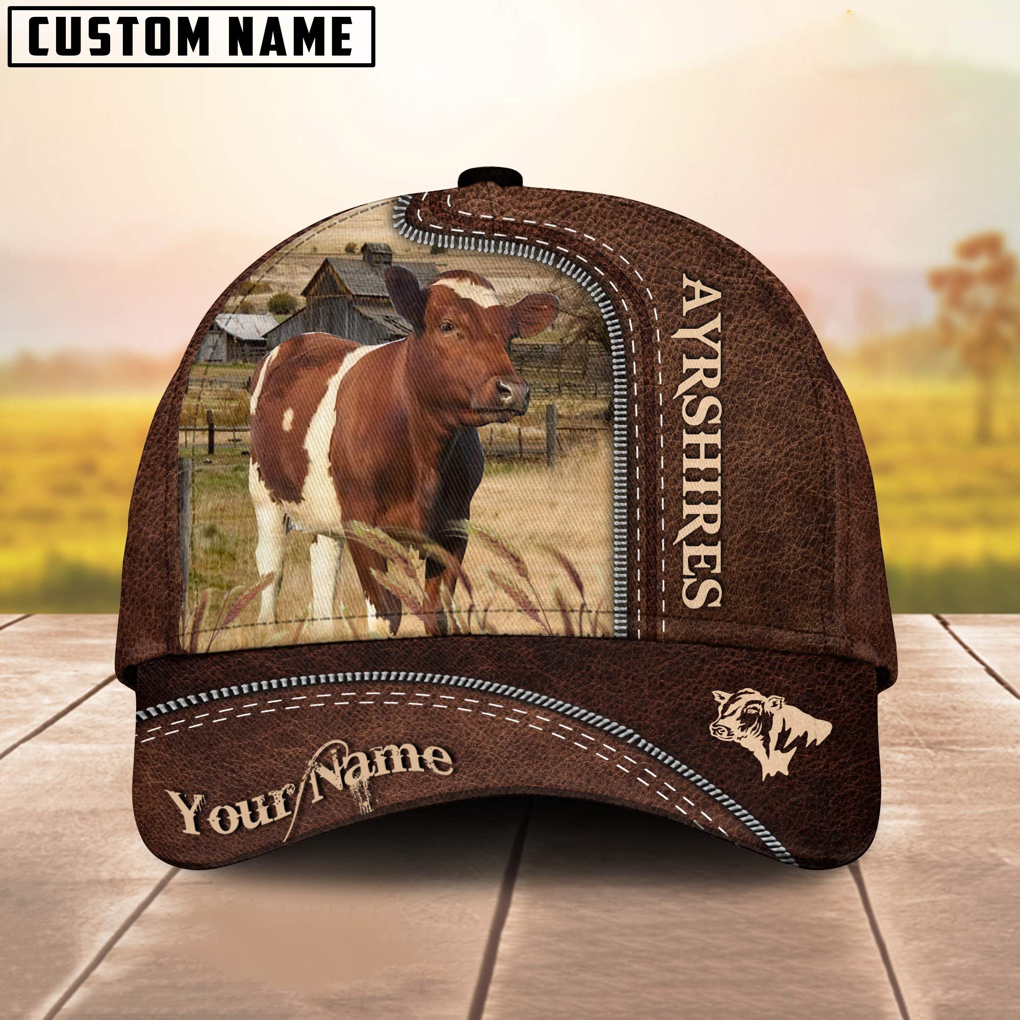 Ayrshires Customized Name Leather Pattern Cap