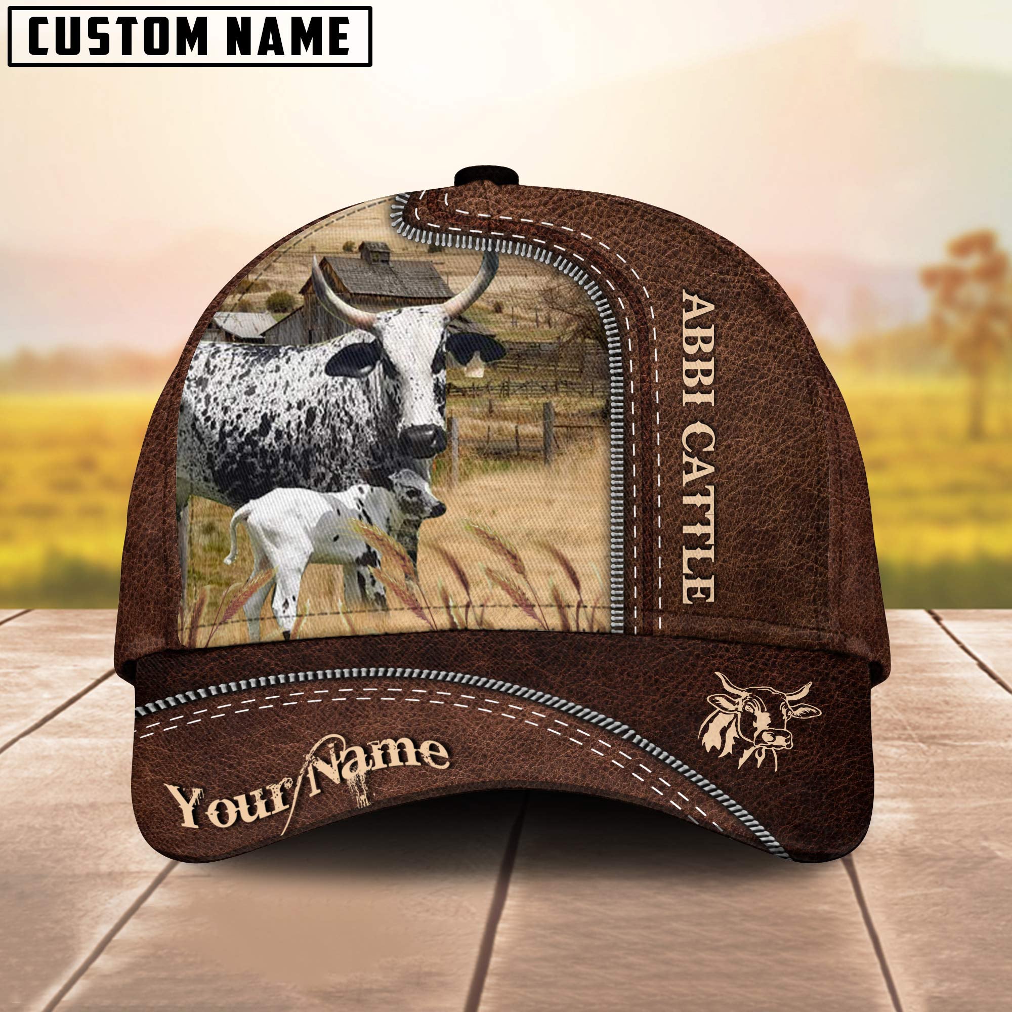 ABBI Cattle Customized Name Leather Pattern Cap