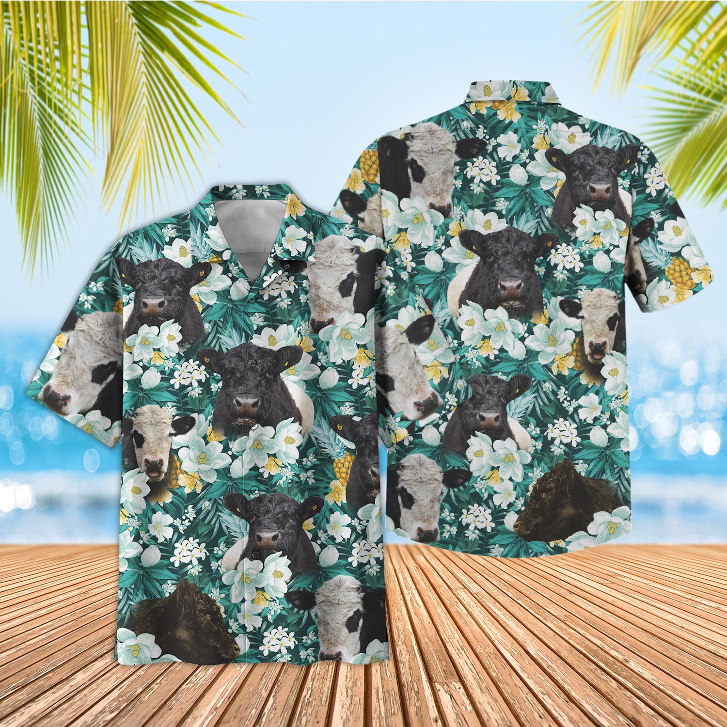 Unique Belted Galloway Floral Blue Summer 3D Hawaiian Shirt