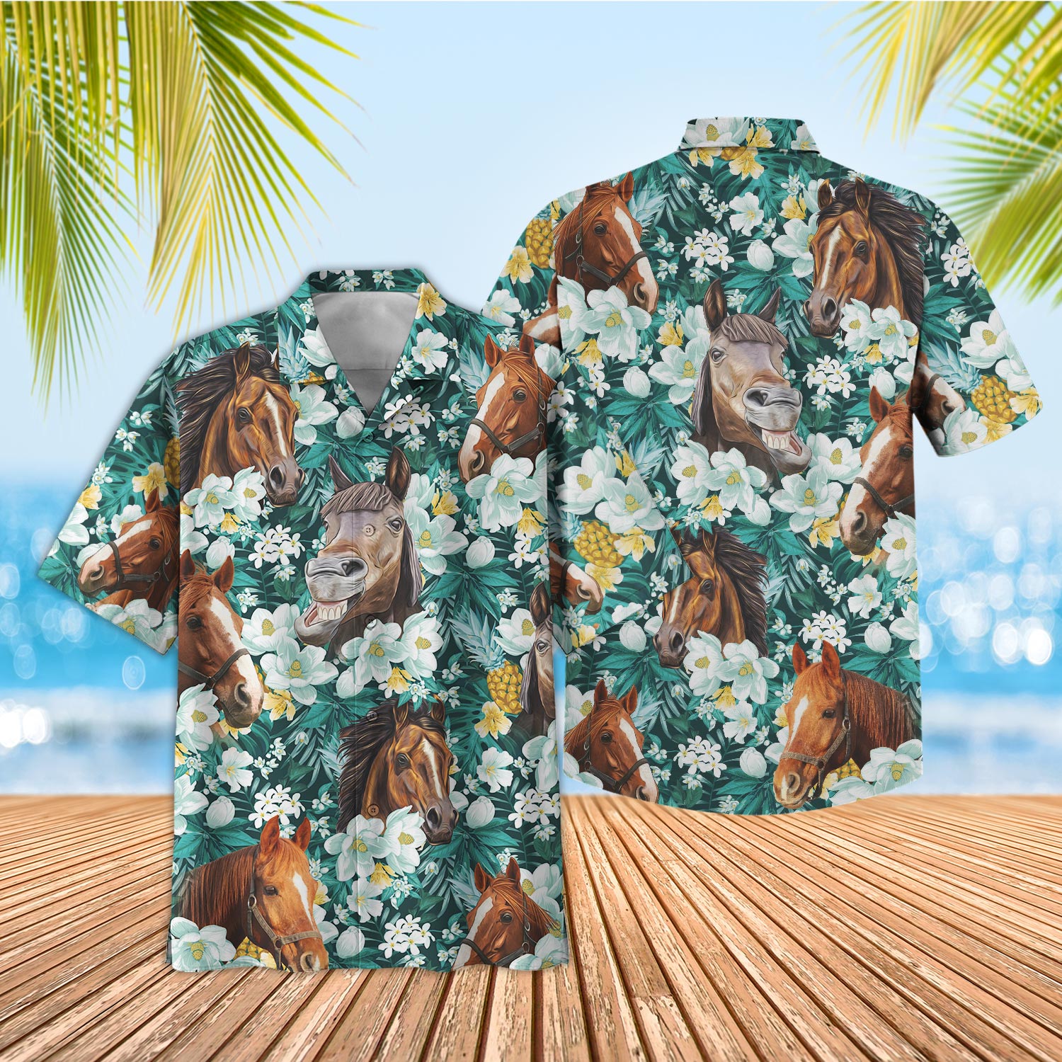 Unique Horse Floral Blue Summer 3D Hawaiian Shirt