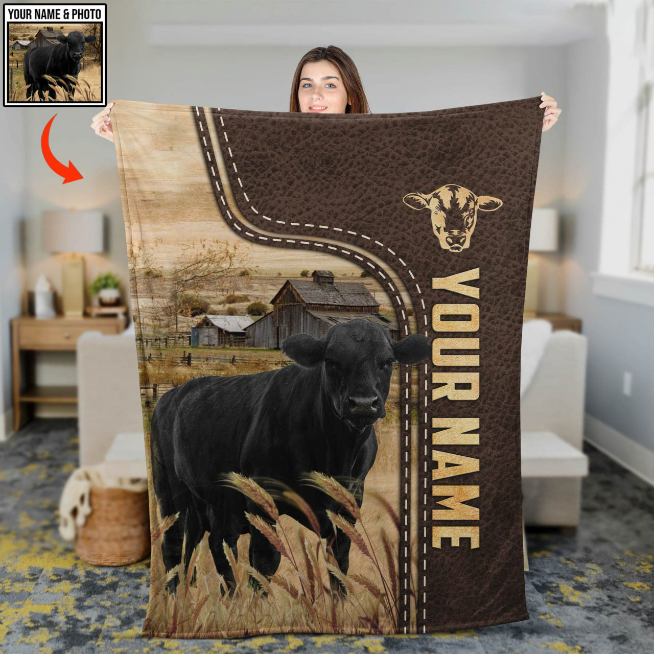 Custom Image, Custom Name Leather Pattern Blanket