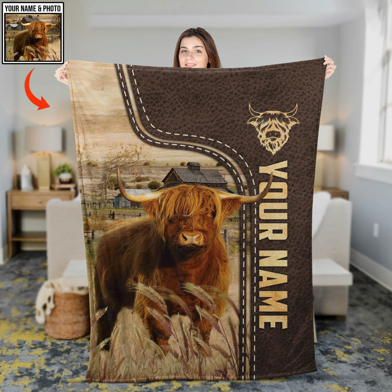 Custom Image, Custom Name Leather Pattern Blanket