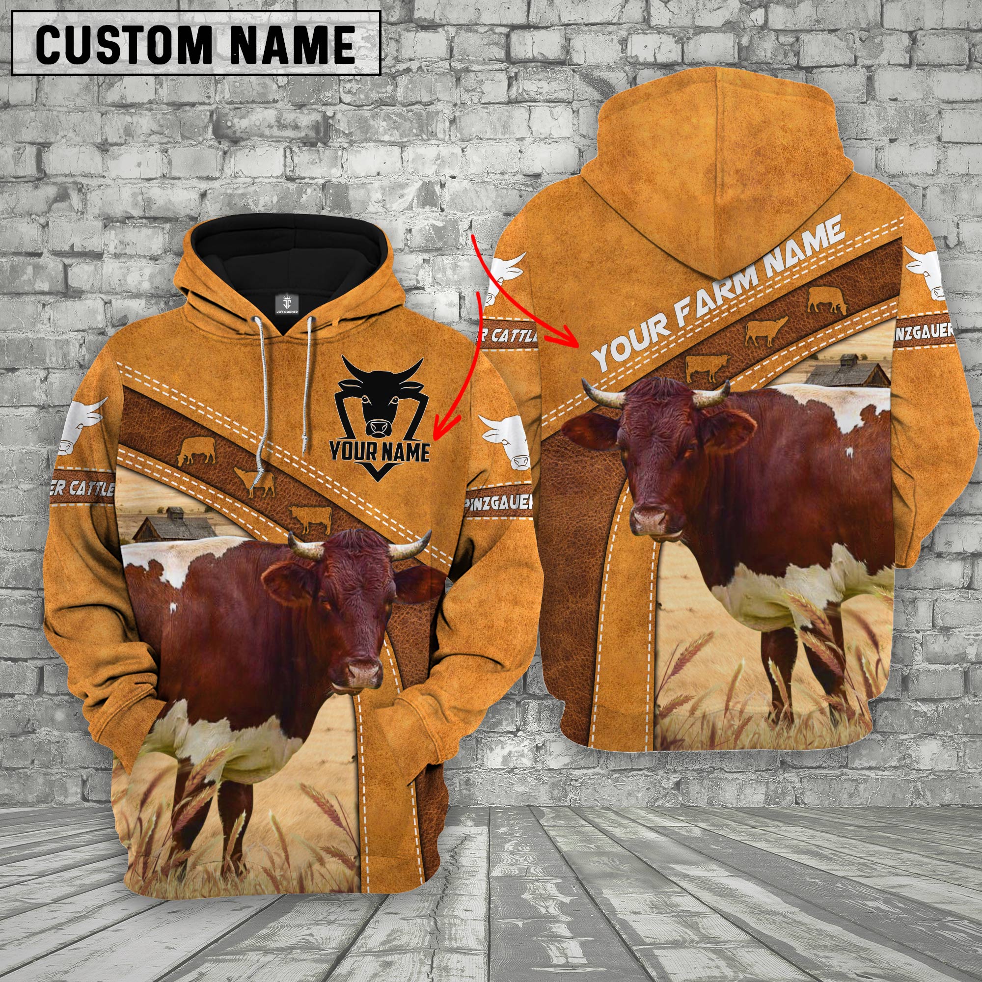 Personalized Name 3D Pinzgauer Cattle Hoodie