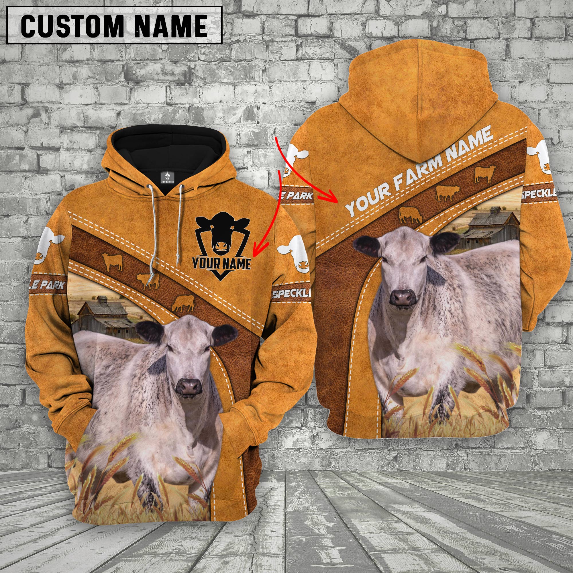 Custom Name 3D Speckle Park Cattle Hoodie
