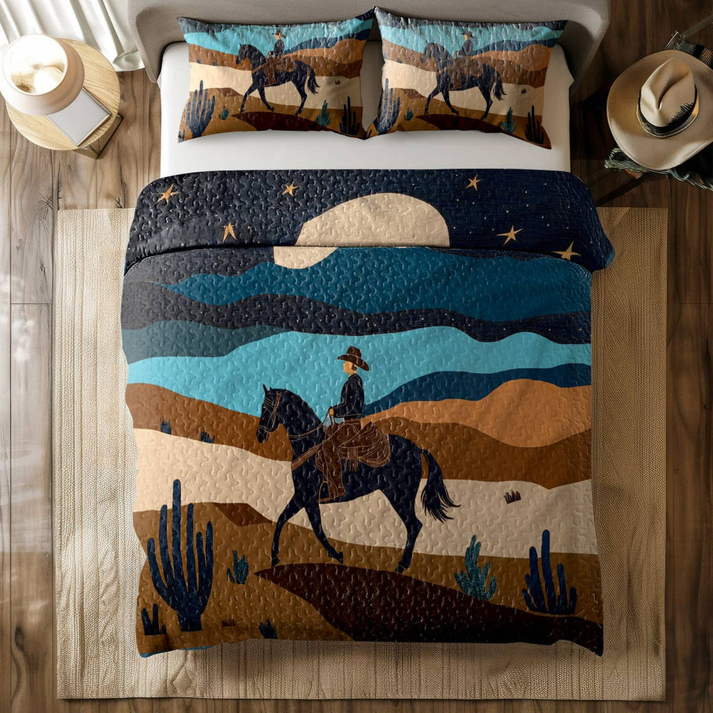 All Season Quilt 3-Piece Set - Cowboy Under The Moonlight