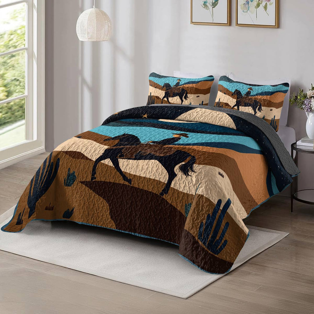 All Season Quilt 3-Piece Set - Cowboy Under The Moonlight