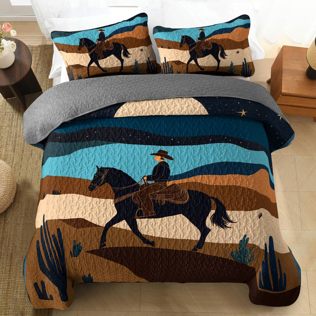 All Season Quilt 3-Piece Set - Cowboy Under The Moonlight