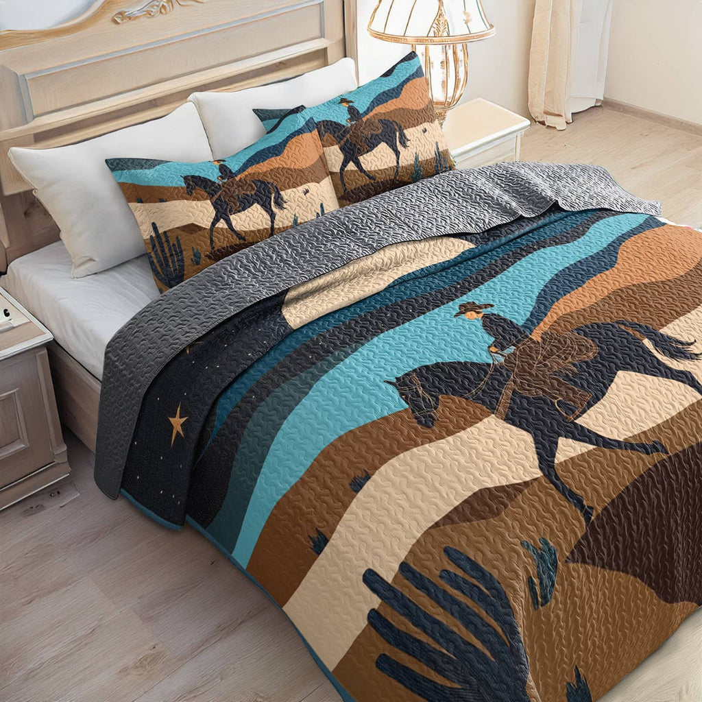 All Season Quilt 3-Piece Set - Cowboy Under The Moonlight