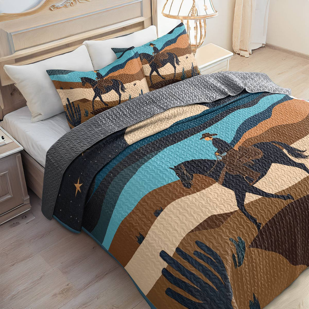 All Season Quilt 3-Piece Set - Cowboy Under The Moonlight