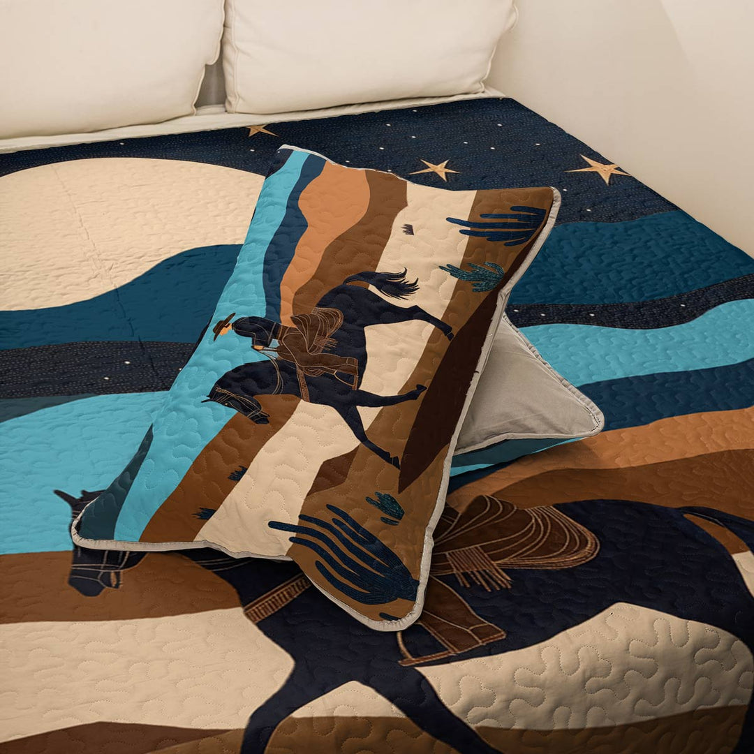 All Season Quilt 3-Piece Set - Cowboy Under The Moonlight