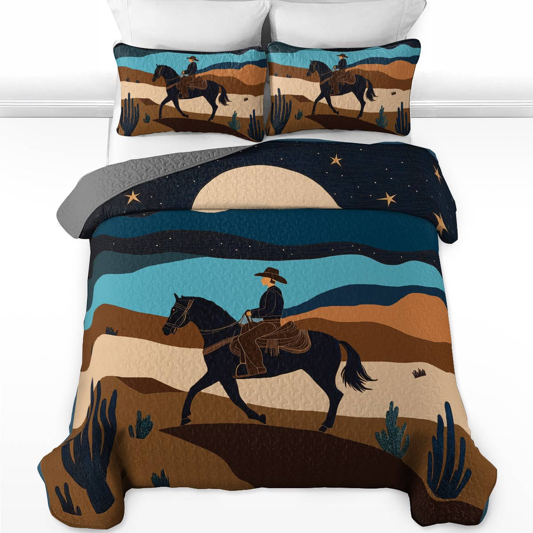 All Season Quilt 3-Piece Set - Cowboy Under The Moonlight