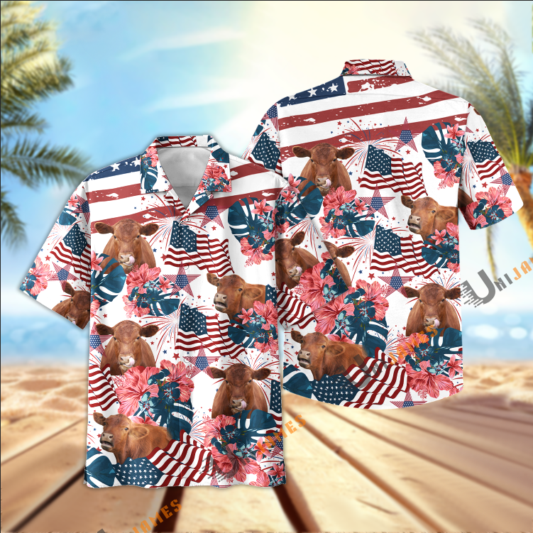 Red Angus Happy America Hawaiian Shirt