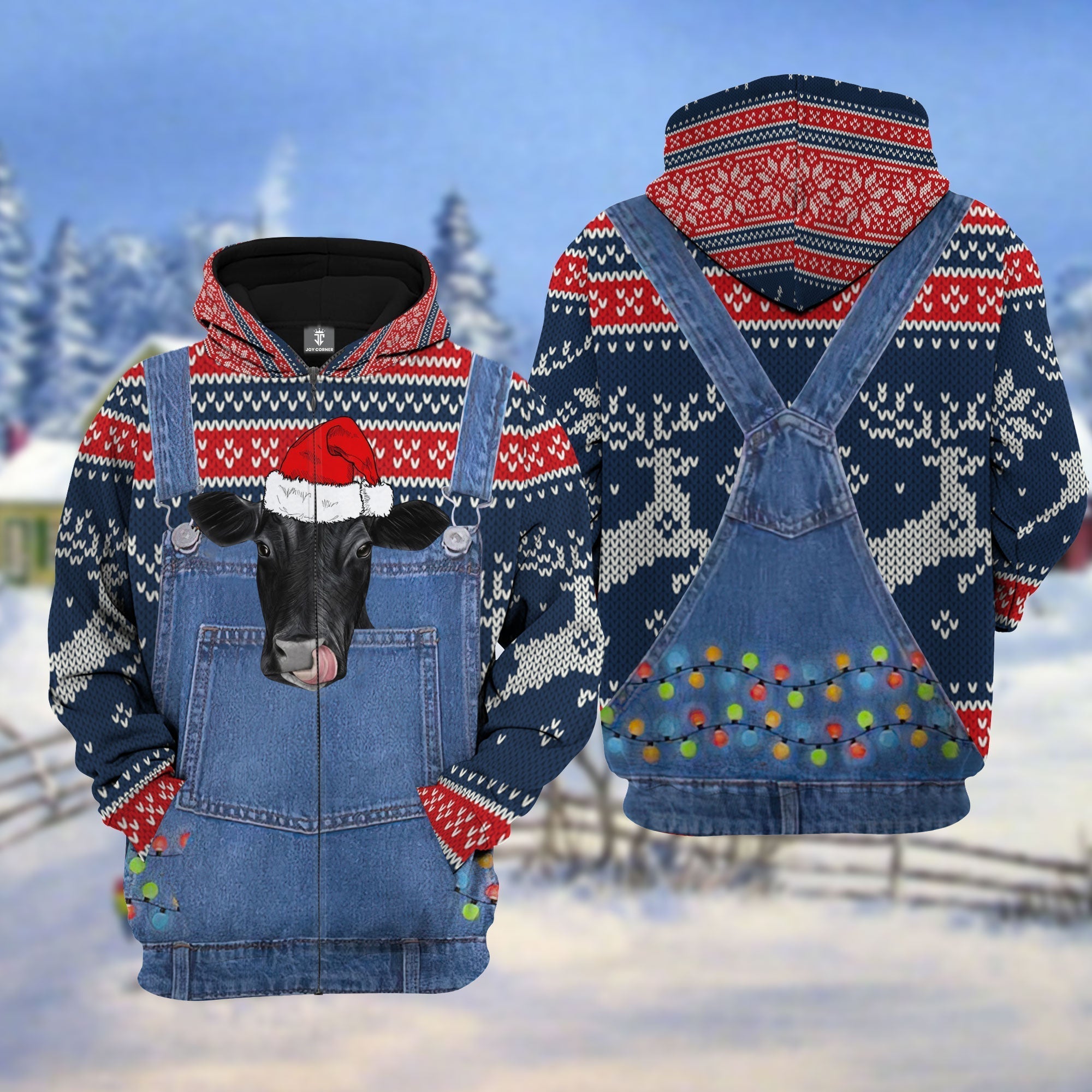 Black Angus Cattle Christmas Knitting Pattern 3D Hoodie