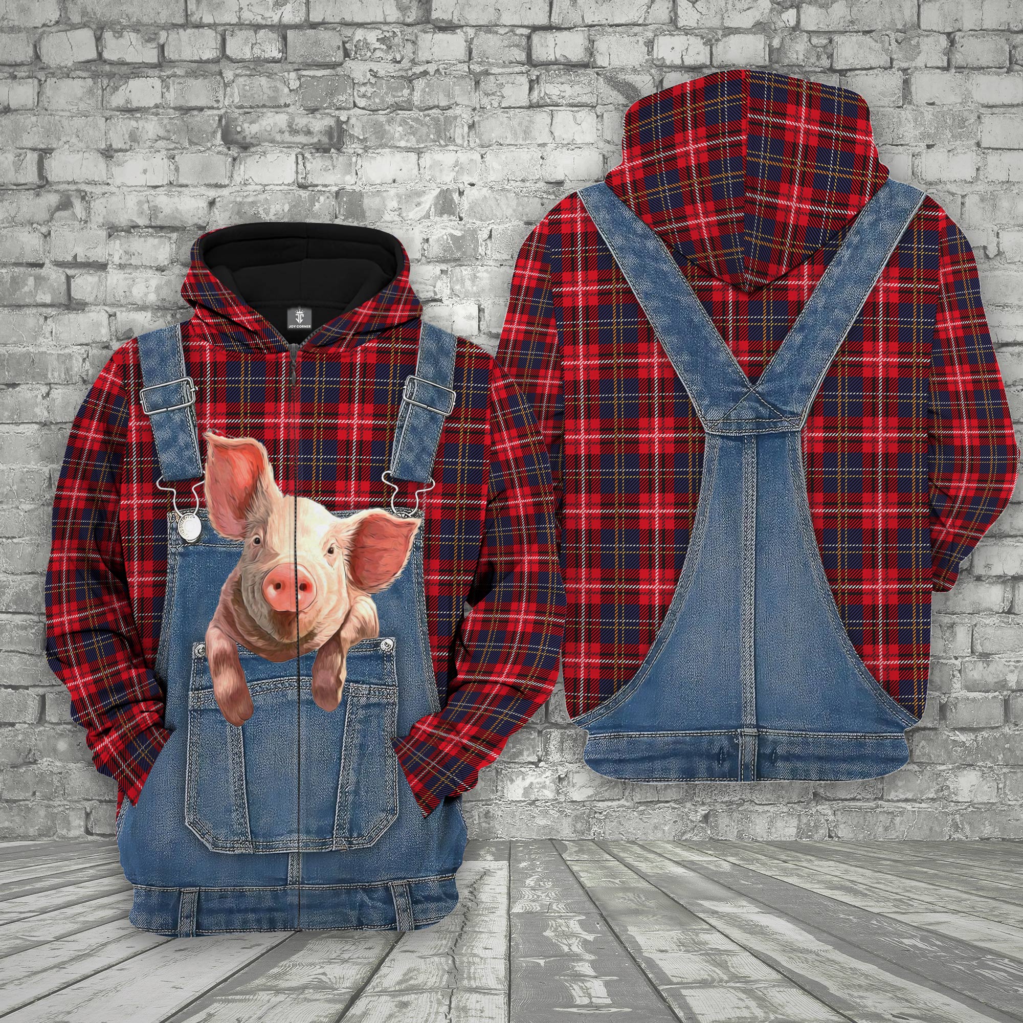 Unique Pig Red Plaid Pattern 3D Shirts