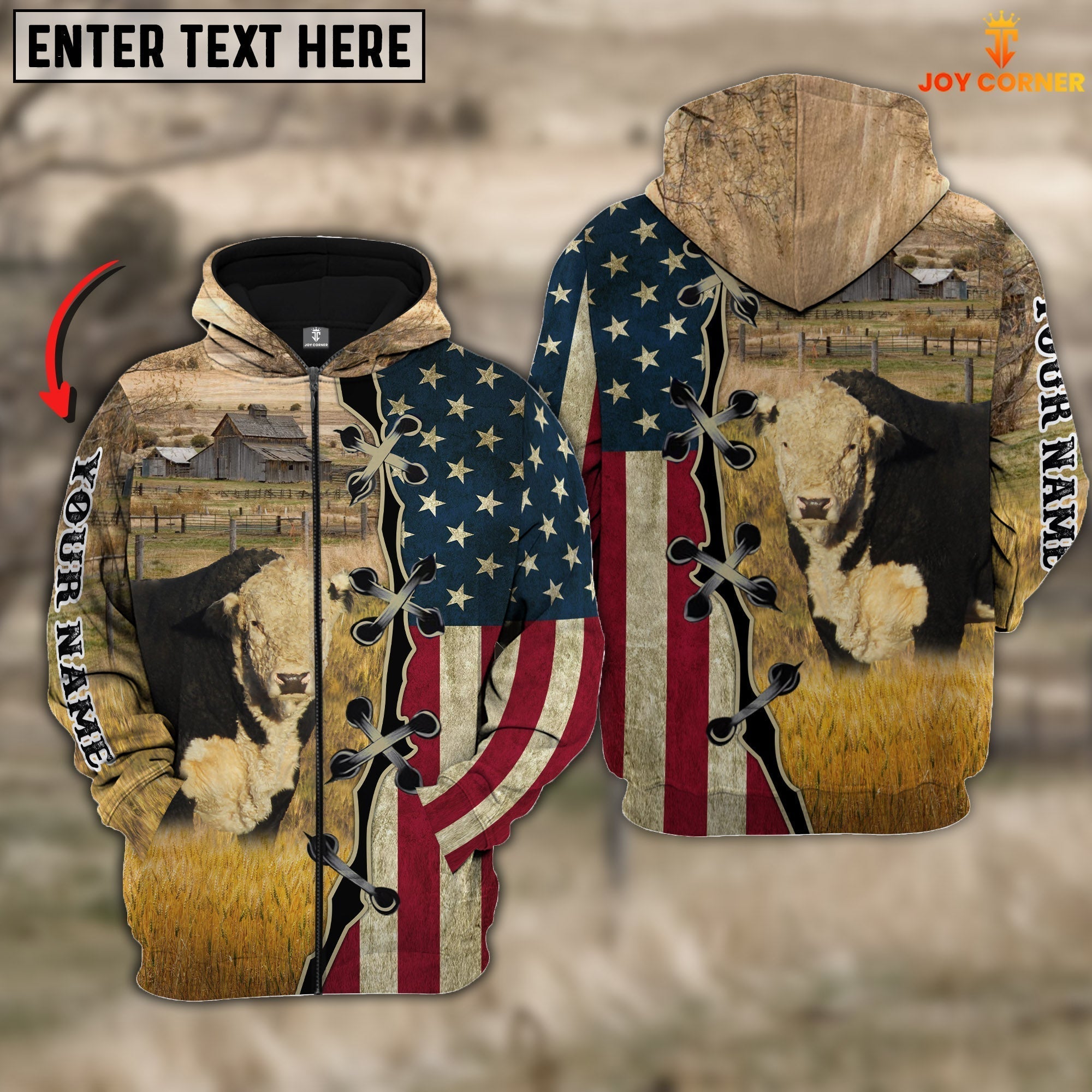 Black Hereford On Farms Custom Name American Flag 3D Shirt