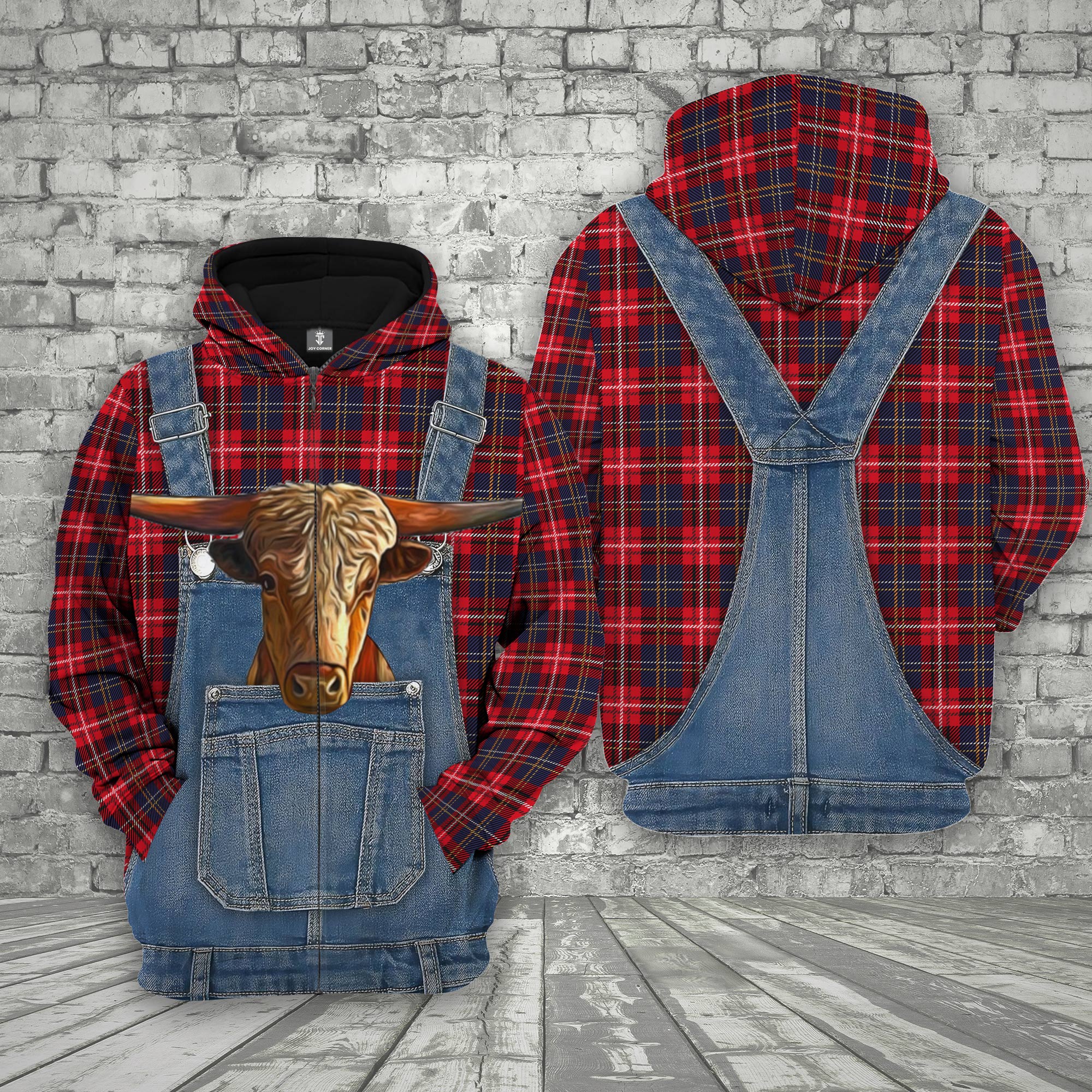Unique Texas Longhorn Red Plaid Pattern 3D Shirts