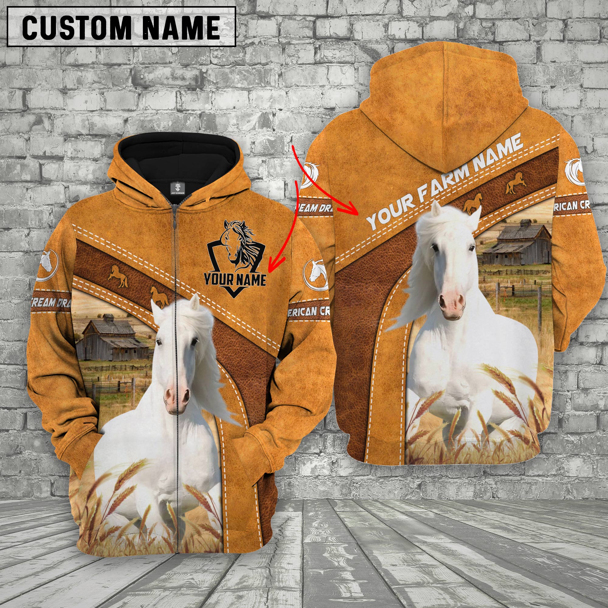 American Cream Draft Horse Custom Name Race Hoodie