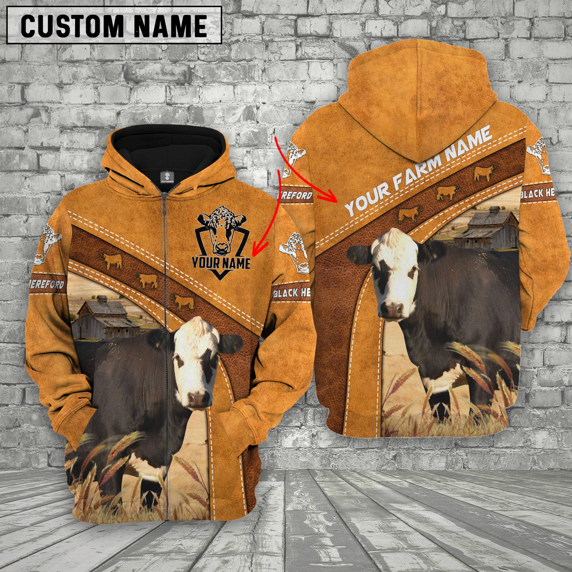 Black Hereford 3D Customized Name - Farm Name Hoodie